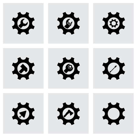 Vector tools in gear icon set on grey backgroundのイラスト素材