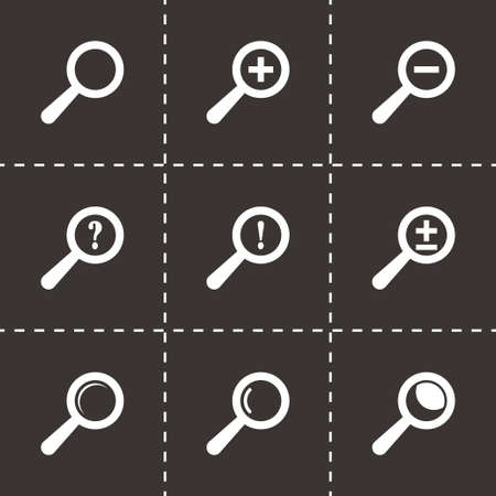 Vector black magnifier glass icons set on black backgroundのイラスト素材