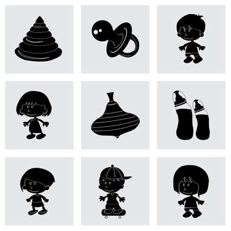 Vector baby icons set on grey backgroundのイラスト素材