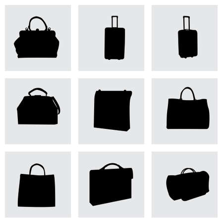 Vector black bag icons set on grey backgroundのイラスト素材