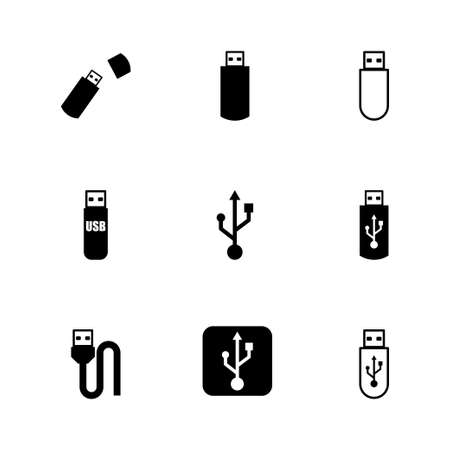 Vector black usb icon set on white backgroundのイラスト素材