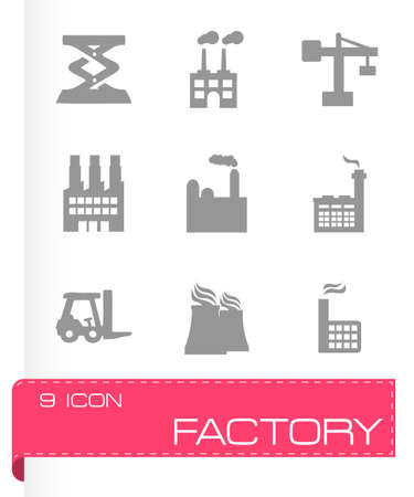 Vector factory icons set on grey backgroundのイラスト素材