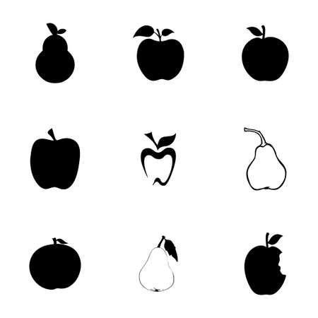 Vector apple and pear icons set on white backgroundのイラスト素材