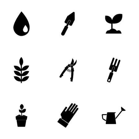 Vector black gardening icons set on white backgroundのイラスト素材