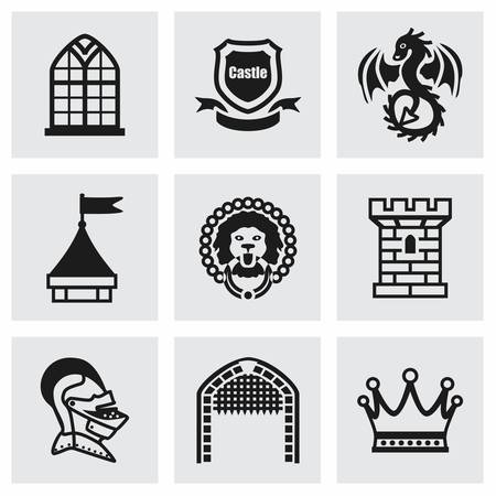 Vector Castle icon set on grey backgroundのイラスト素材