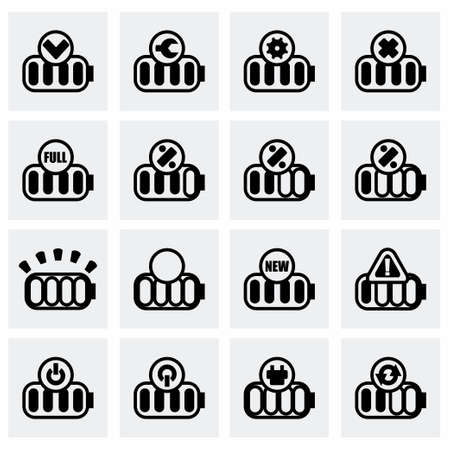 Vector Battery icon set on grey backgroundのイラスト素材