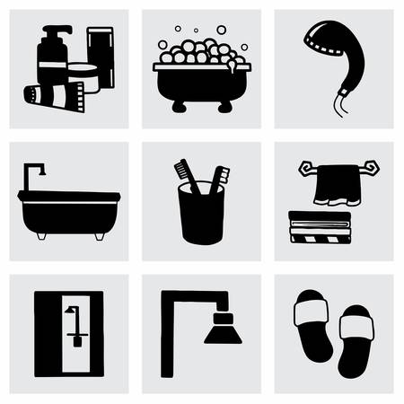 Vector Bathroom icon set on grey backgroundのイラスト素材
