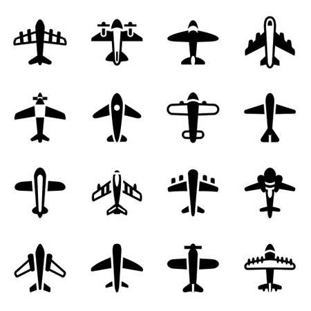 Vector Airplane icon set on white backgroundのイラスト素材