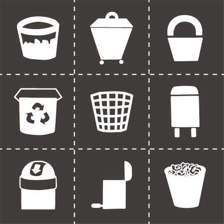 Vector Trash can icon set on black backgroundのイラスト素材
