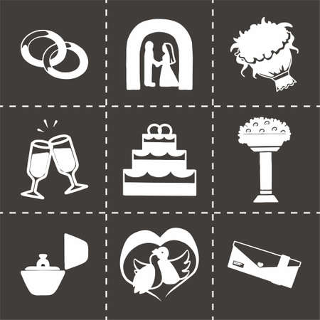 Vector Wedding icon set on black backgroundのイラスト素材