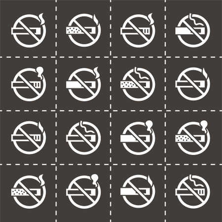 Vector No smoking icon set on black background illustration.のイラスト素材