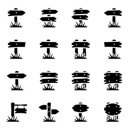 Vector Old wood sign icon set on white background illustration.のイラスト素材