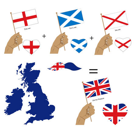 United Kingdom flags and map.のイラスト素材