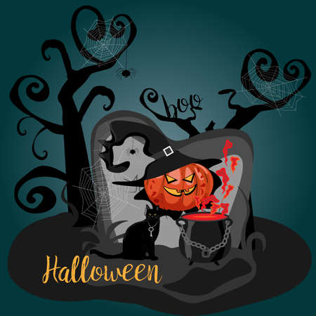 Jack o lantern in witch costume.のイラスト素材