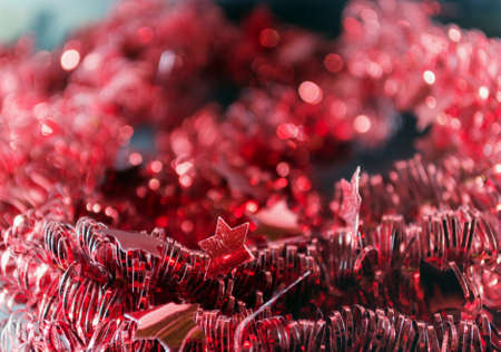 red tinsel decorationの写真素材
