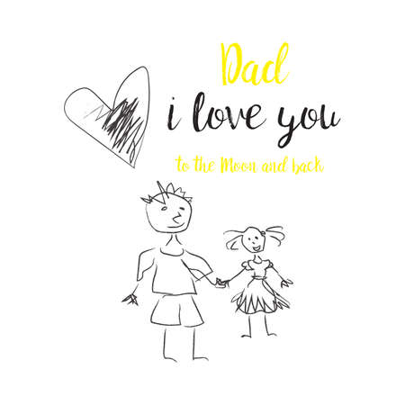 Dad i love you to the Moon and back card for father's dayのイラスト素材