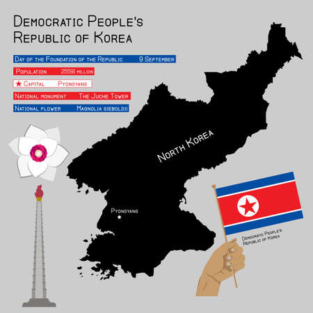 vector set of map and symbols of North Korea with some basic information about countryのイラスト素材