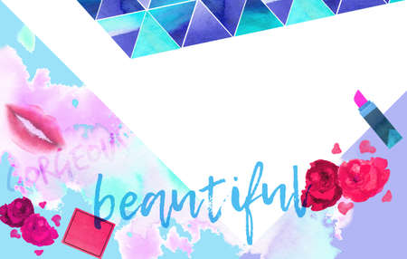 horizontal beauty products collage background with space for textの写真素材