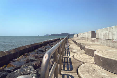 concrete pier near Haeundae beach in Busan on sunny day