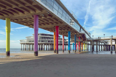 part of De pier famous place of Scheveningen Beach at Hagueの写真素材