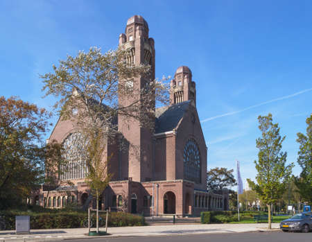 Hague, The Netherlands, October 05, 2018: Exterior of 'Nieuwe Badkapel' - church of the Protestant community in Scheveningenのeditorial素材
