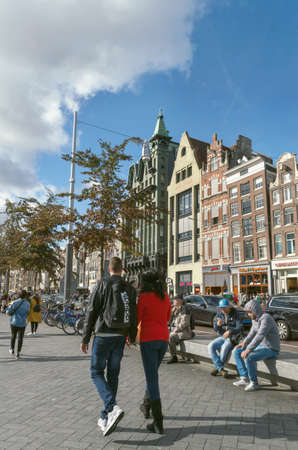 Amsterdam, The Netherlands, October 07, 2018: People walking in Amsterdam on Sunny sundayのeditorial素材
