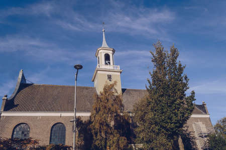 Den Helder, The Netherlands, October 13, 2018: view from below on Evangelische Gemeente De Ambassade -  - The Embassy of Evangelical Municipalityのeditorial素材