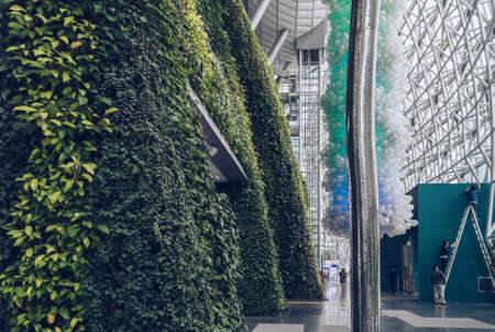 Seoul, South Korea â 12 May 2017 : View of contemporary interior of Seoul city hall with green plants balloons and windowsのeditorial素材