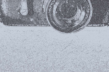 sketch design of part of old camera with lens and paper texture