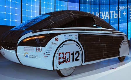 Nur-Sultan, Kazakhstan, 02 January, 2020:  solar panels as part of design and type of fuel for...