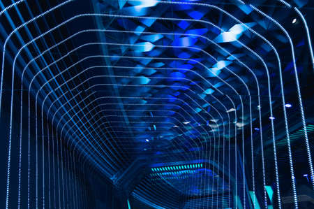Nur-Sultan, Kazakhstan, 02 January, 2020: modern passage made like spaceship interior with blue...