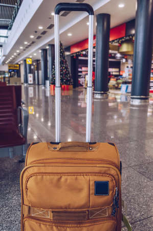 close up of cabin luggage in the waiting area of airportの写真素材