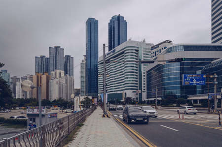 Busan, South Korea September 11, 2019: road and cityscape with overcast skiesのeditorial素材