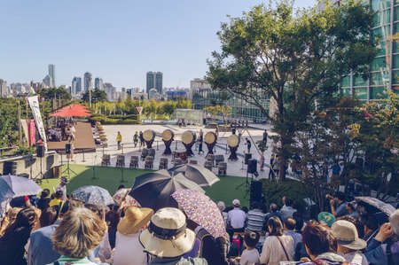 Busan, South Korea, September 13, 2019: Audience before the start of performance in honor of Chuseok