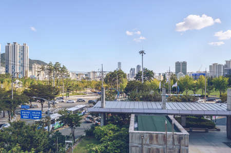 Busan, South Korea, September 13, 2019: cityscape of Busan with roads and park view