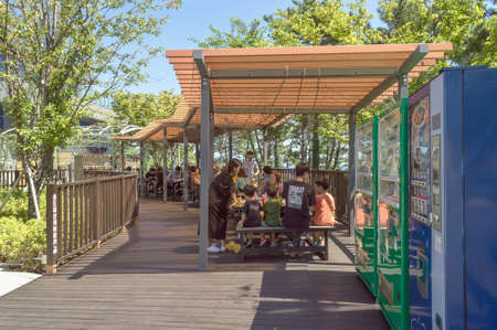 Busan, South Korea, September 14, 2019: resting and dining place for visitors ofSongdo sky parkのeditorial素材