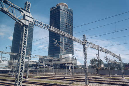 Seoul, South Korea â€“ 16 September 2019 : modern office buildings near railway tracks in South...