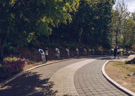 Pocheon, South Korea â 10 May, 2017: young couple walking inside Pocheon Art Valley on the sping sunny dayのeditorial素材