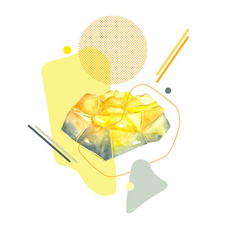 vector image of yellow and grey watercolor gemstone decorated with abstract shapesのイラスト素材