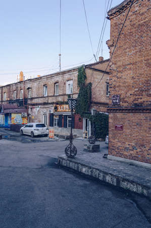 Vladivostok, Russia - October 03, 2020: courtyard of old buildings at center of the city