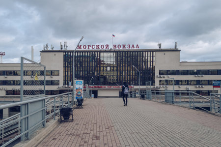 Vladivostok, Russia - October 05, 2020: Seaport exterior view on gloomy dayのeditorial素材