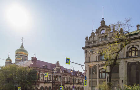 Art Nouveau architecture of Vladivostok on sunny day