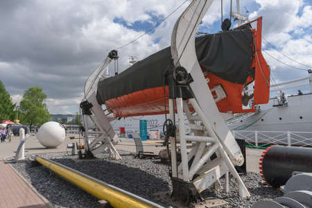 Kaliningrad, Russia - may 14, 2021: close up view of mechanism of keeping vessels at large ships