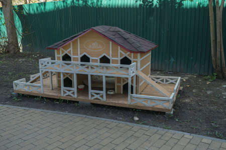 Zelenogradsk, Russia - may 11, 2021: outdoor themed cat house on spring sunny dayのeditorial素材