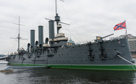 Saint Petersburg, Russia - September 29, 2021: exterior of Cruiser Aurora -  part of naval museumのeditorial素材