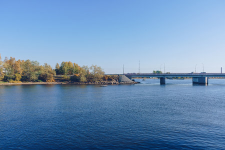 Peters bridge and Wiborgs bay view in the autumnの写真素材