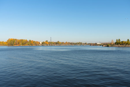 railway ( finland bridge) with wiborgs bay view in the autumn