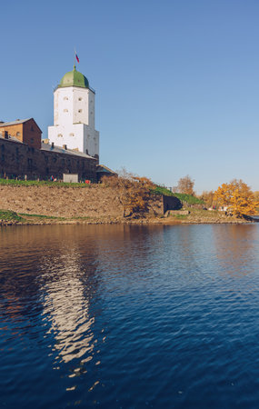 Wiborgs castle view and bay at sunny autumn dayの写真素材