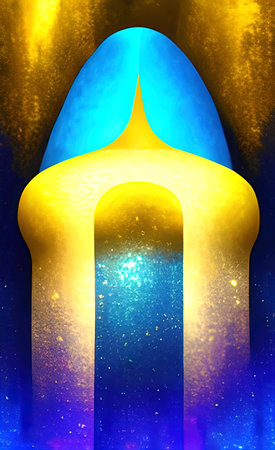 Gold and blue, turquoise abstract design illustration. Golden and glitter luxury minimalist interior wall art print. Contemporary artworkの写真素材