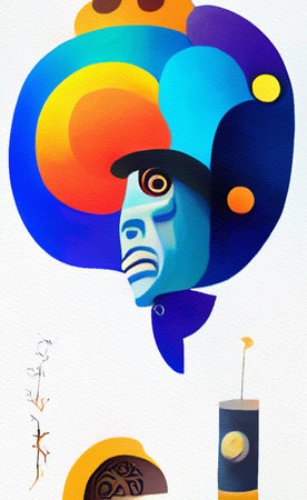 Inspired by Picasso abstract art painting. Surreal geometric portrait. Cubism style modern abstraction canvas print, poster, shirt design. Isolated on white background impressionの写真素材
